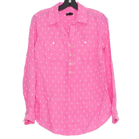 Talbots Top Linen Y2K Preppy Valentines Feminine Cottage Girly Swiss Dot Pink XS - Picture 1 of 6